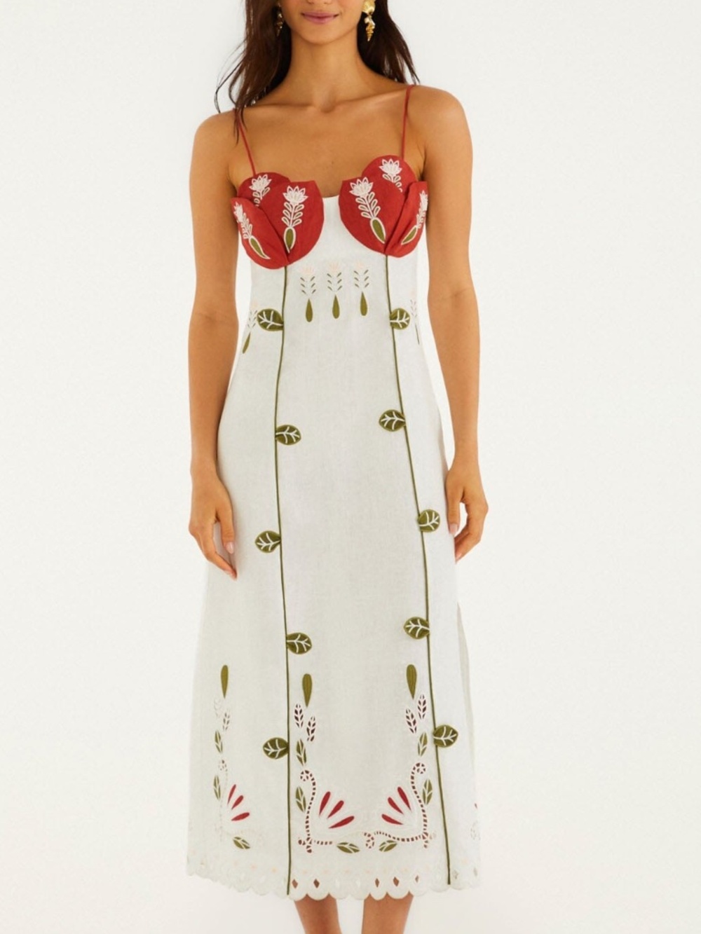 FARM Rio Tulip Tulips Richelieu Embroidered Midi Dress - With Tags - Small